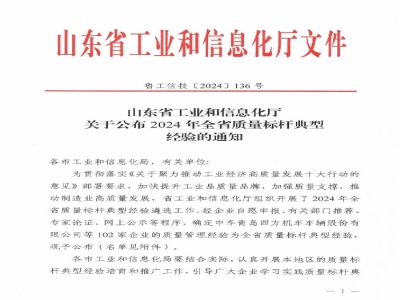 天意機械榮獲2024年全省質(zhì)量標(biāo)桿獎