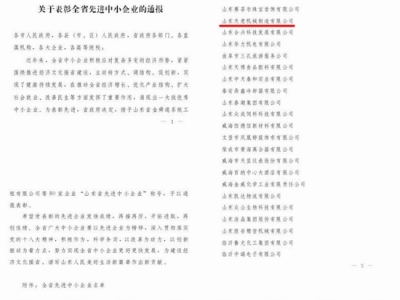 賀：山東天意機(jī)械股份有限公司被省政府評(píng)為全省先進(jìn)中小企業(yè)！